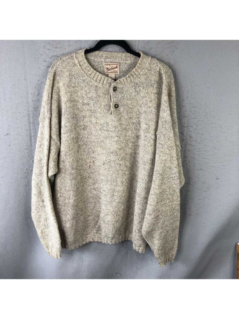 Woolrich Sweater Mens 2XL Beige Wool Henley Crewneck Chunky Knit USA Outdoor